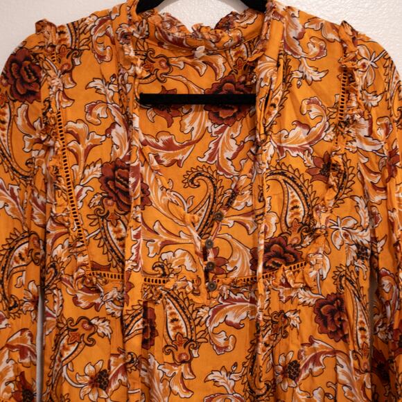 Spell Etienne Blouse Sienna Terracotta Peasant Paisley Print Ruffle Boho SZ S - Picture 6 of 8